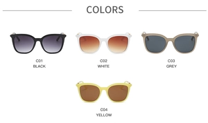 Retro hollow metal sunglasses showing C01 Black, C02 White, C03 Grey, and C04 Yellow colors