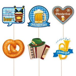 Oktoberfest party decoration set with beer mugs, pretzels and accordion photo props