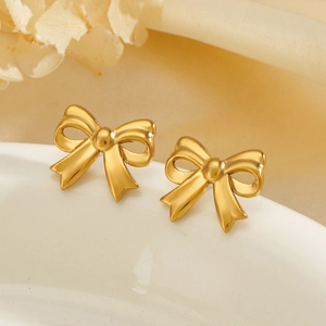 Elegant 18K gold plated bow stud earrings made of stainless steel for women fashion