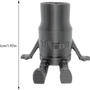 3D printed black 10mm socket figurine with articulated legs and 5cm height measurement