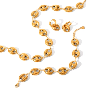 Parure de bijoux en acier inoxydable plaqué or 18K avec maillons grain de café