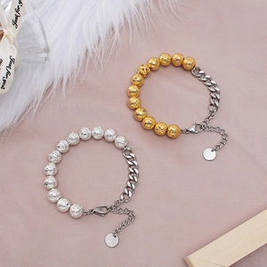 Titanium steel bracelet featuring white pine volcanic stone beads and curb chain design