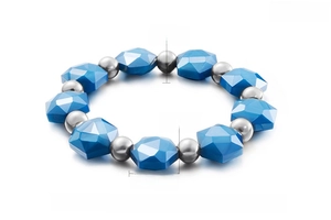 Detail showing 35g stainless steel and crystal beaded bracelet with blue 14x8mm stones