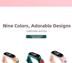 Macro detail of cartoon silicone LED watches with cat, strawberry, and piglet charms