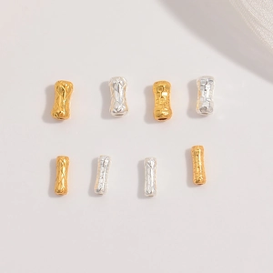 S925 Sterling Silver Irregular Hammered Texture Bamboo Tube Spacer Beads Retro Jewelry Making DIY Craft Findings