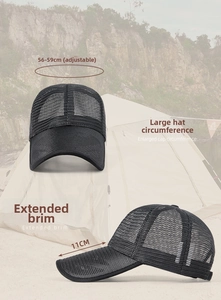 Detail der schwarzen Mesh-Baseballkappe mit 11cm Schirm und verstellbarem 56-59cm Band