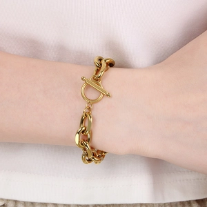 Golden stainless steel Cuban link bracelet with OT toggle clasp for men and women