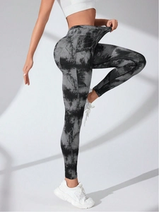 Nahtlose Damen Yoga-Leggings mit hoher Taille und Acid-Wash für den Push-Up-Effekt