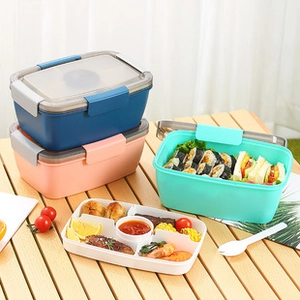 Divided lunch box detail showing colorful compartments and food storage layers