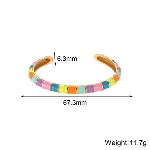 Rainbow enamel 18K gold plated stainless steel open bangle with 6.3mm width and 11.7g weight