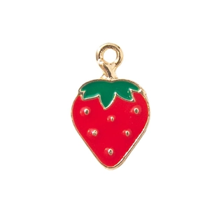 Cute red strawberry alloy enamel charm pendant with golden edges for DIY jewelry making
