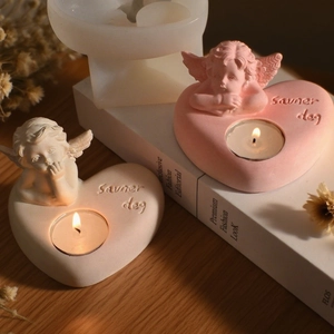 Cupid angel heart candle holder silicone mold for DIY plaster resin crafts and home decor