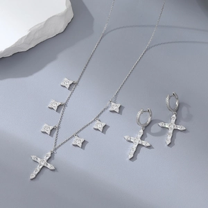 Elegant 925 silver necklace and earrings set with cross design and zircon stones