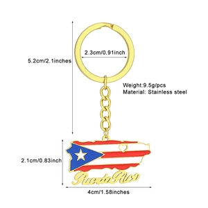 Detailed view of Puerto Rico flag pendant keychain with size specifications and material