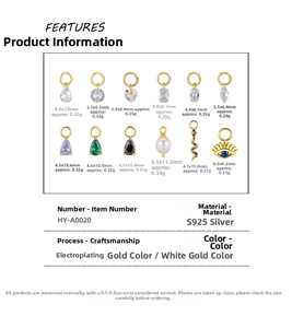 Detailed specifications of S925 sterling silver jewelry pendants with diverse shapes