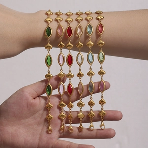 Elegant gold stainless steel bracelets with colorful marquise-shaped Czech glass crystals