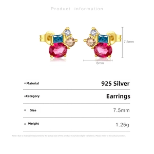 Detailed view of 925 sterling silver stud earrings with colorful zirconia cluster stones