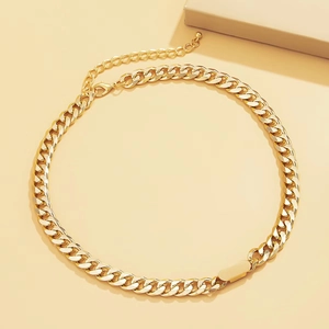 Classic golden thick Cuban link chain necklace with lobster clasp and extension chain