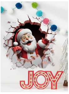 Detail of 3D Santa Claus wall sticker showing realistic cracked wall effect for Christmas