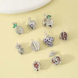 18K gold plated copper fruit pendants with zircon inlay for DIY jewelry making