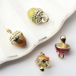 Fashionable alloy mini mushroom and acorn charms set for DIY jewelry making