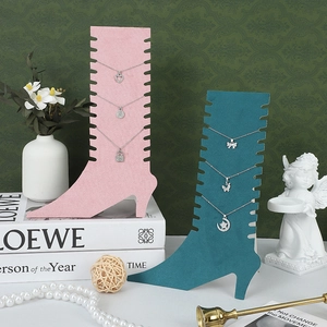 Foldable velvet boot necklace display stand set for jewelry photography and storage