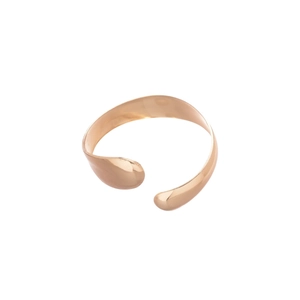 Polished rose gold oval open bracelet set with minimalist liquid metal design style