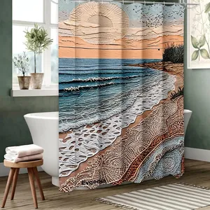 3D beach sunset landscape shower curtain made of waterproof polyester for bathroom