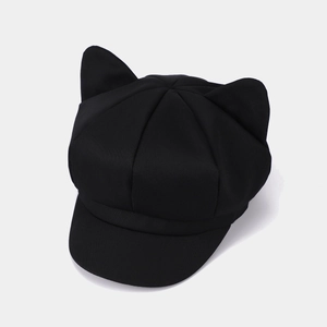 Cute black cat ear newsboy octagonal hat with cotton fabric and short brim design