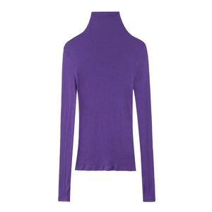 Slim fit purple turtleneck long sleeve top for women in soft knitted cotton fabric