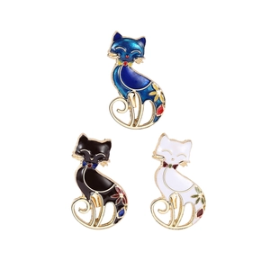 Cartoon Cat Enamel Brooch Set 3 Pieces Alloy Floral Kitten Lapel Pin For Suit Dress Backpack Women Men Fashion Jewelry