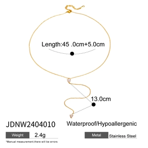 Waterproof gold stainless steel Y-necklace with teardrop pendant and long tassel detail