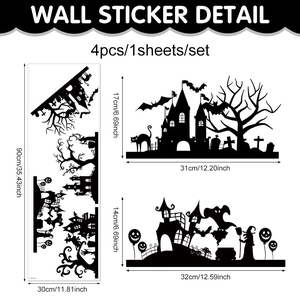 Halloween Wandaufkleber Set mit Fledermäusen, Schloss und Kürbis Motiven auf PVC