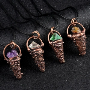 Vintage amethyst fluorite citrine ice cream pendants on bronze necklaces with black cords