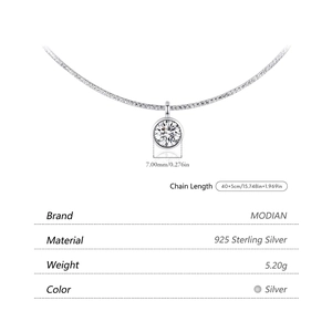 Élégant collier ras du cou en argent sterling S925 avec pendentif solitaire rond brillant