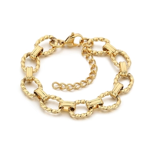 Gold textured cable chain bracelet in durable stainless steel with adjustable lobster clasp