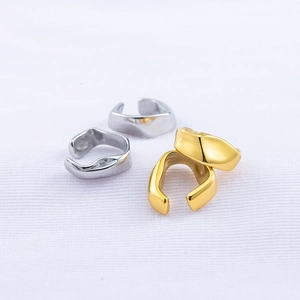Irregular wave geometry gold and silver plated titanium steel ear cuffs in high polish