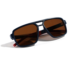 Square TR90 polarized sunglasses with navy frame and brown lenses for a stylish Y2K look