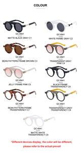 Collection of nine colorful retro round sunglasses in various finishes from C1 to C9