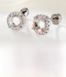 Detailed view of silver titanium steel ear stud with 5mm stone setting and screw back