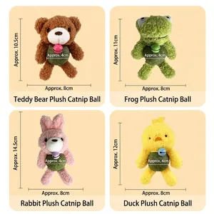 Catnip plush toys in bear, frog, rabbit, and duck shapes with bells and soft texture