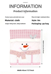 Detailed view of pink snowman chair cover with sequin scarf and embroidered details