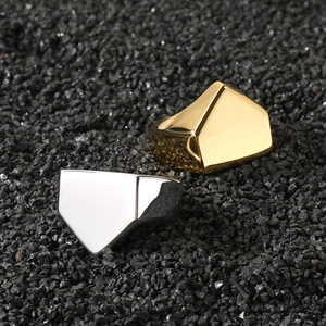 Modern geometric stainless steel pyramid rings in gold and silver finish for men