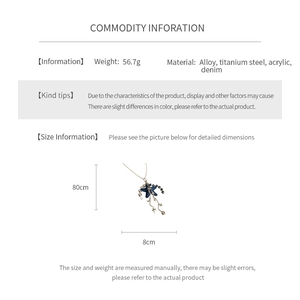 Detailed spec sheet showing 56.7g weight and 80cm length for denim star necklace