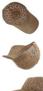 Detail view of woven breathable baseball cap with adjustable snapback strap and texture