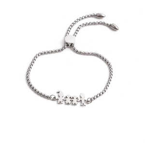 Verstellbares Edelstahl-Familienarmband mit Zugverschluss und vier Personen-Anhängern