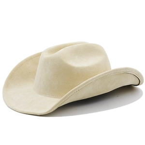 Classic beige suede western cowboy hat with curved brim and indented crown for men and women