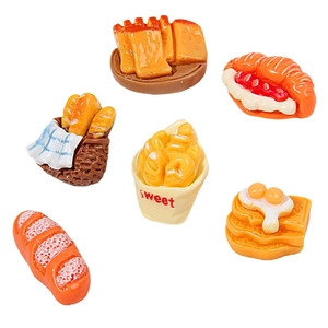 Handcrafted miniature resin bread set including toast and croissants for DIY projects