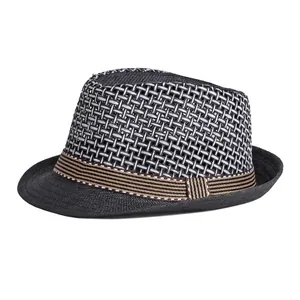 Cappello di paglia grigio traspirante per uomo e donna con nastro a righe vintage