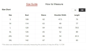 Detailed size guide chart for men's linen shirt showing bust and length measurements in cm
